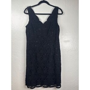 Ann Taylor Black Crochet V Neck Sleeveless Sheath Dress Sz 6 Whimsigoth Wedding